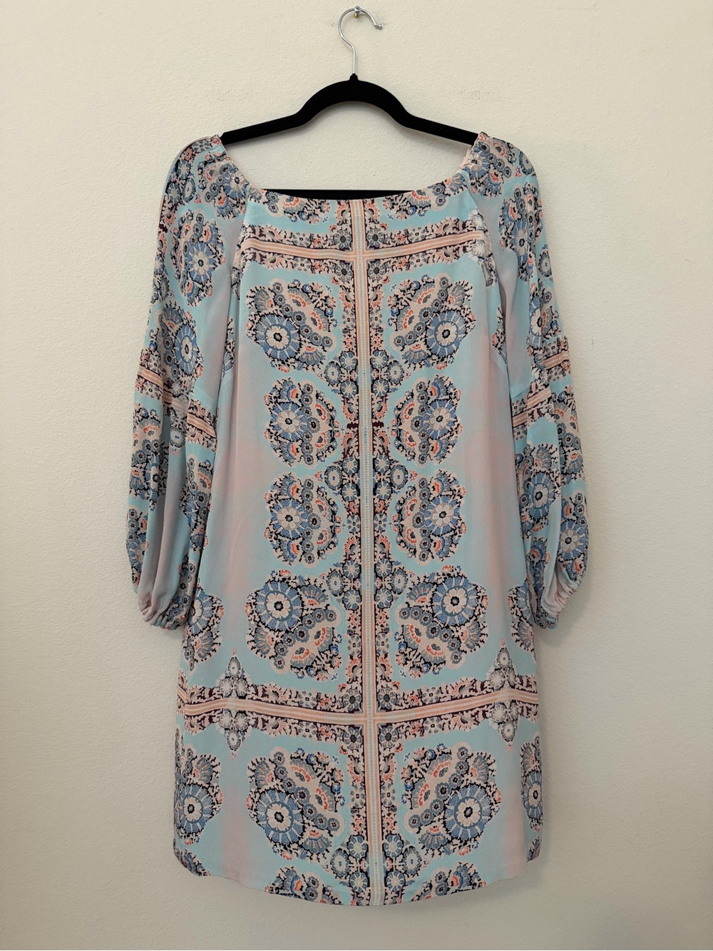 Nanette Lepore Watercolor Silk Paisley Mini Dress Size 4 Off the Shoulder Pastel